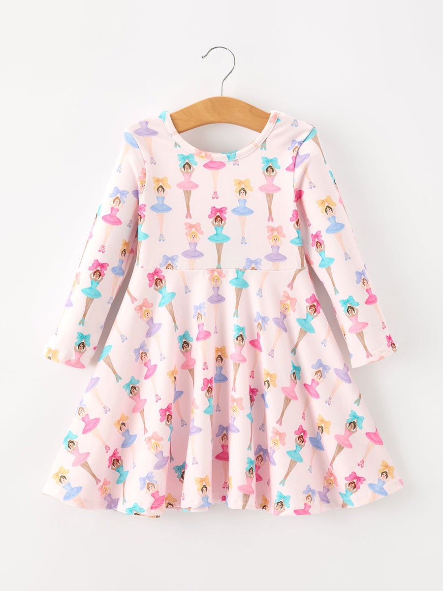 Fall Colorful Ballet Character Girls Long Sleeve Twirl Dress