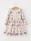 Fall Farm Chicken Print Girls Ruffle Hem Twirl Dress - 6