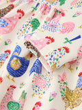 Fall Farm Chicken Print Girls Ruffle Hem Twirl Dress - 9