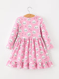 Fall Cat Print Girls Ruffle Hem Twirl Dress - 2