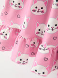 Fall Cat Print Girls Ruffle Hem Twirl Dress - 3