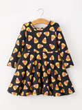 Halloween Candy Corn Girls Long Sleeve Twirl Dress - 1