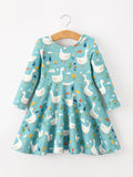 Fall Goose Print Girls Long Sleeve Twirl Dress - 1
