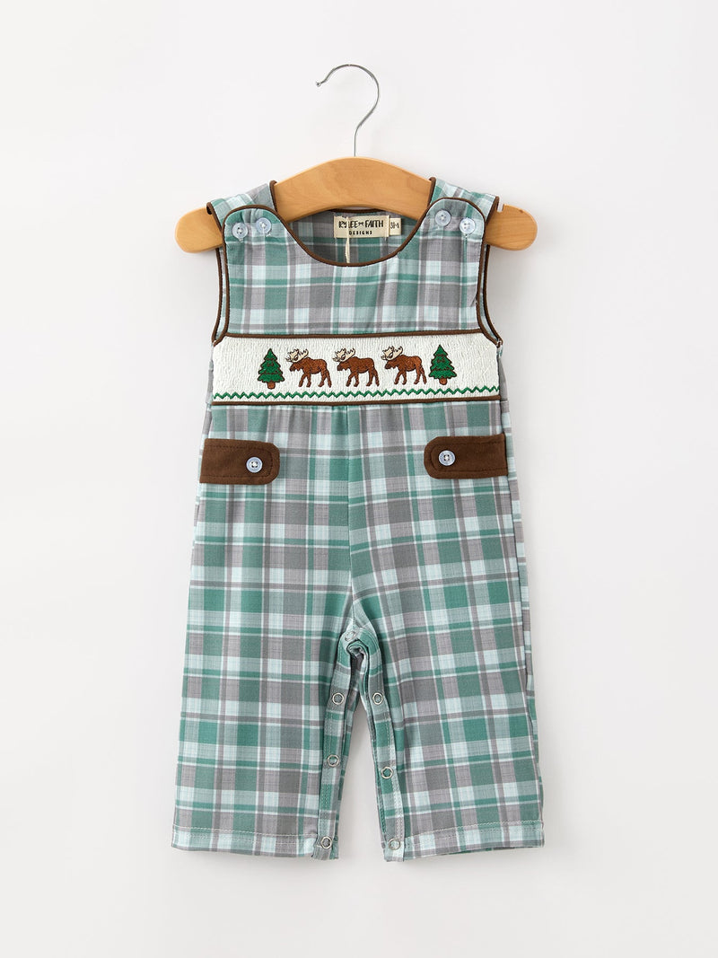 Plaid Moose Smocked Baby Boy JonJon - 1