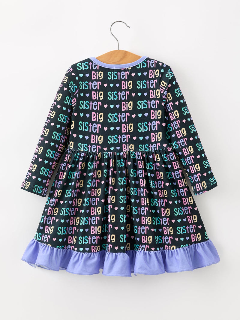 Big Sister Rainbow Letter Print Girls Ruffle Hem Dress - 2