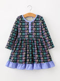 Big Sister Rainbow Letter Print Girls Ruffle Hem Dress - 1