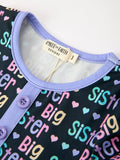 Big Sister Rainbow Letter Print Girls Ruffle Hem Dress - 3
