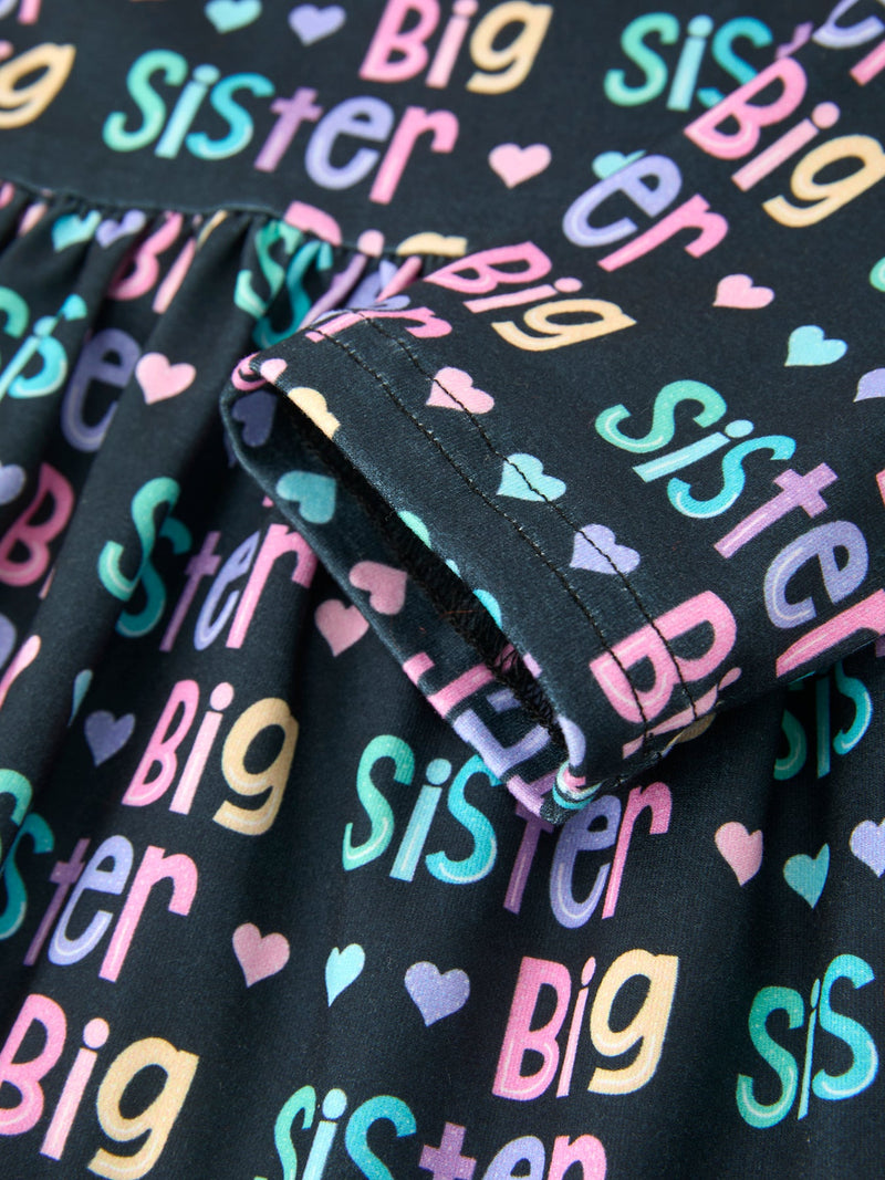 Big Sister Rainbow Letter Print Girls Ruffle Hem Dress - 4