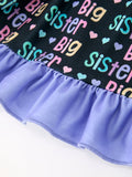 Big Sister Rainbow Letter Print Girls Ruffle Hem Dress - 5