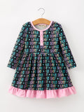 Little Sister Rainbow Letter Print Girls Ruffle Hem Dress - 1