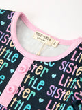 Little Sister Rainbow Letter Print Girls Ruffle Hem Dress - 3