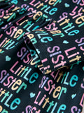 Little Sister Rainbow Letter Print Girls Ruffle Hem Dress - 4