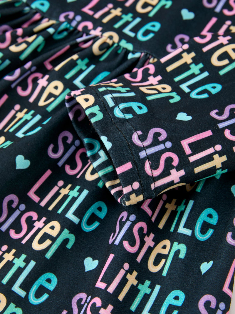 Little Sister Rainbow Letter Print Girls Ruffle Hem Dress - 4