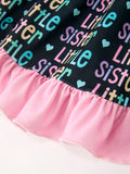 Little Sister Rainbow Letter Print Girls Ruffle Hem Dress - 5
