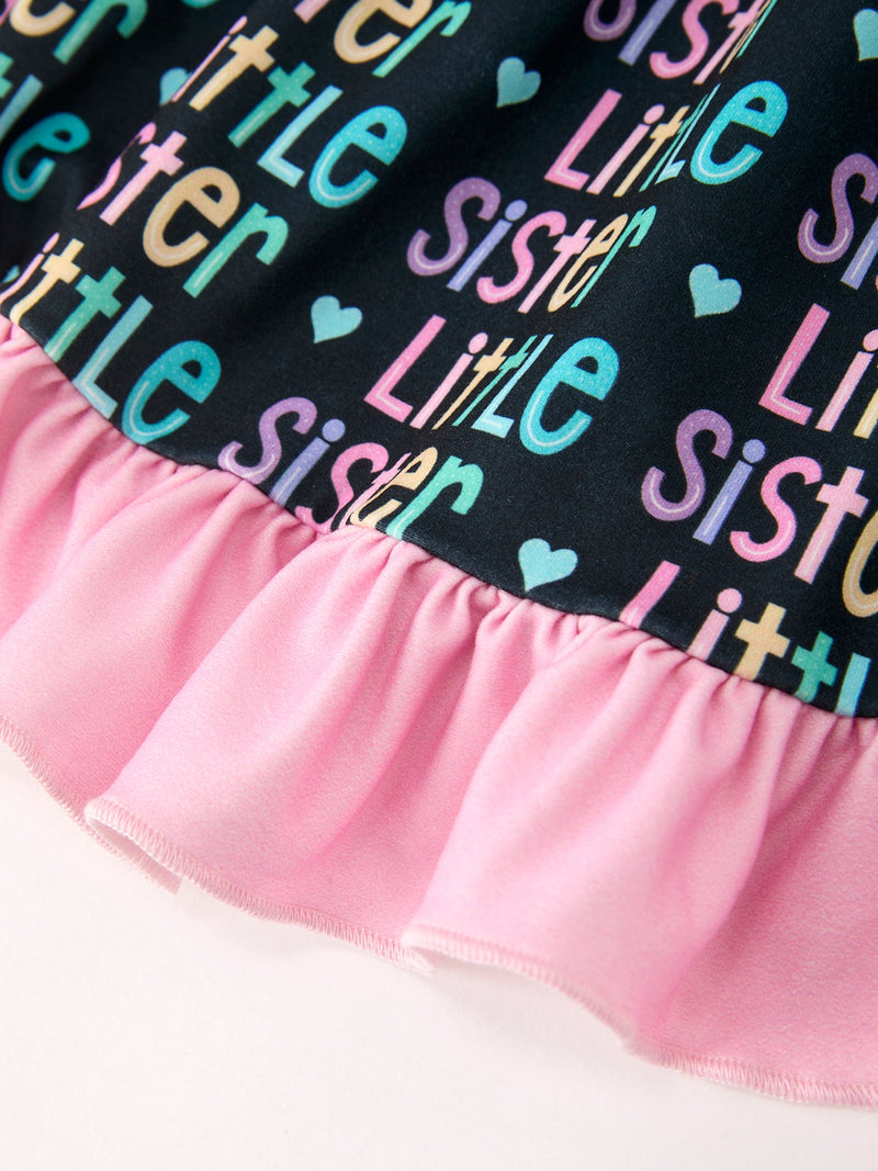 Little Sister Rainbow Letter Print Girls Ruffle Hem Dress - 5