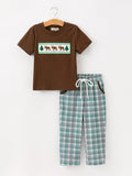 Plaid Moose Smocked Boys Short Sleeve Pant Set - 1