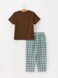 Plaid Moose Smocked Boys Short Sleeve Pant Set - 2