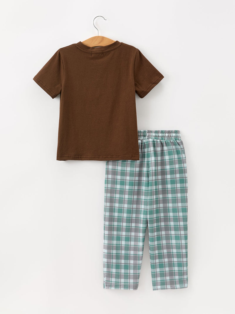 Plaid Moose Smocked Boys Short Sleeve Pant Set - 2