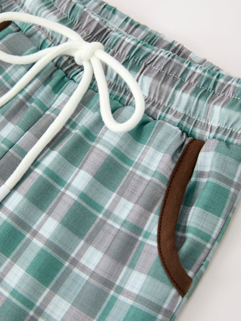 Plaid Moose Smocked Boys Short Sleeve Pant Set - 3