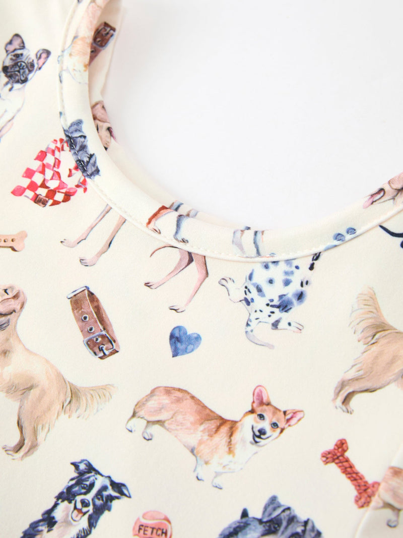 Fall Dog Print Girls Long Sleeve Twirl Dress - 3