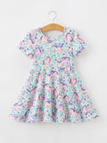 Unicorn Floral Print Girls Short Sleeve Twirl Dress - 6