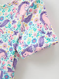 Unicorn Floral Print Girls Short Sleeve Twirl Dress - 4