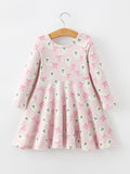 Halloween Ghost Bow Print Girls Long Sleeve Twirl Dress - 2