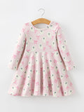 Halloween Ghost Bow Print Girls Long Sleeve Twirl Dress - 1