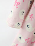 Halloween Ghost Bow Print Girls Long Sleeve Twirl Dress - 4