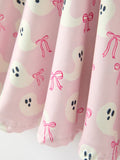 Halloween Ghost Bow Print Girls Long Sleeve Twirl Dress - 5