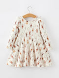 Halloween Ghost Floral Bow Girls Long Sleeve Twirl Dress - 2