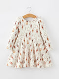 Halloween Ghost Floral Bow Girls Long Sleeve Twirl Dress - 1