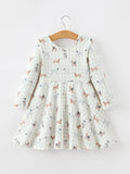 Fall Plaid Dog Print Girls Long Sleeve Twirl Dress - 7