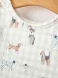 Fall Plaid Dog Print Girls Long Sleeve Twirl Dress - 8