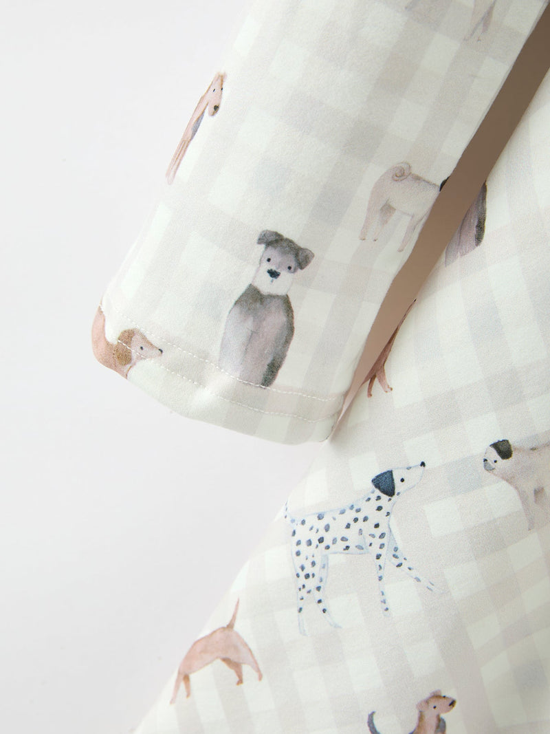 Fall Plaid Dog Print Girls Long Sleeve Twirl Dress - 9