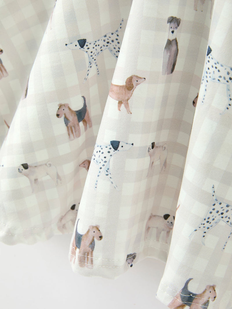 Fall Plaid Dog Print Girls Long Sleeve Twirl Dress - 10
