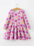 Halloween Pumpkin Print Girls Long Sleeve Twirl Dress - 2