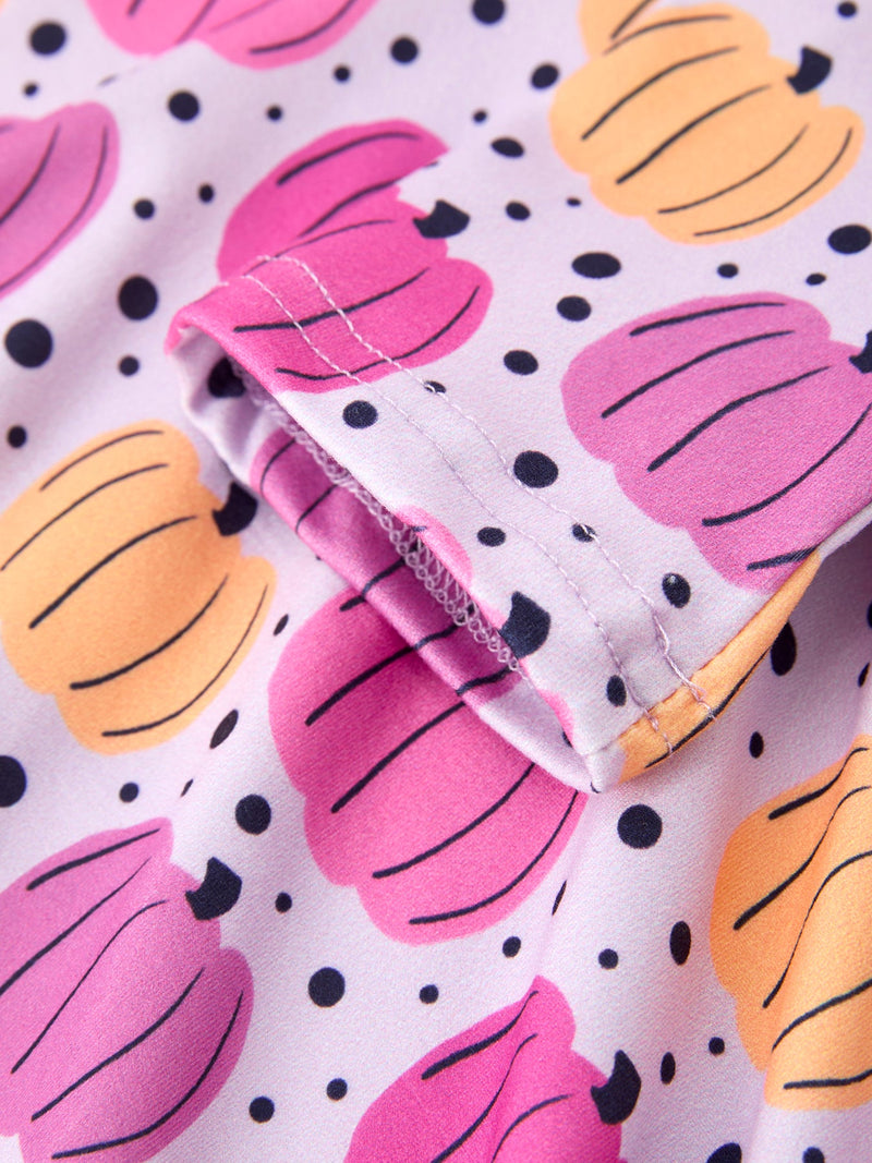 Halloween Pumpkin Print Girls Long Sleeve Twirl Dress - 4