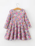 Fall Vintage Floral Print Girls Long Sleeve Twirl Dress - 2