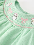 Christmas Mint Green Smocked Santa Baby Girl Bloomer Set - 3