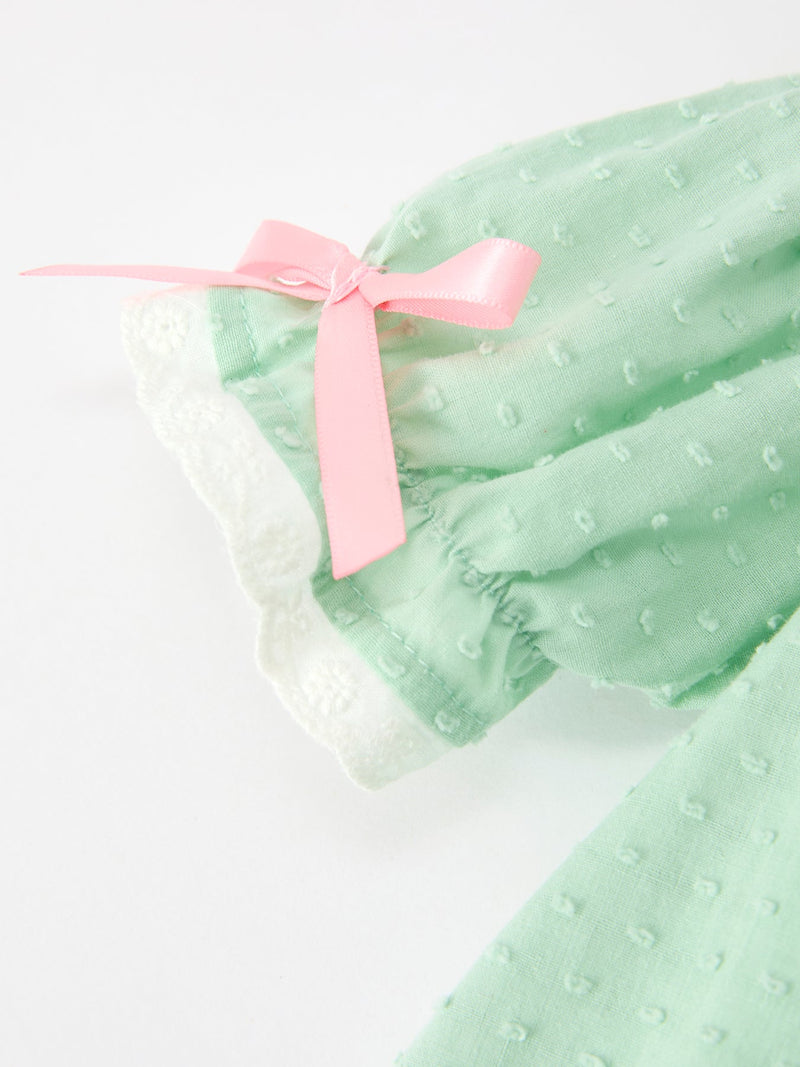 Christmas Mint Green Smocked Santa Baby Girl Bloomer Set - 4