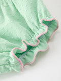 Christmas Mint Green Smocked Santa Baby Girl Bloomer Set - 5