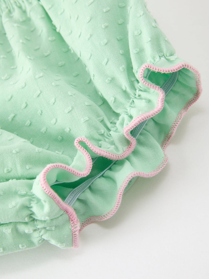 Christmas Mint Green Smocked Santa Baby Girl Bloomer Set - 5