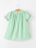 Christmas Mint Green Smocked Santa Girls Puff Sleeve Dress - 2
