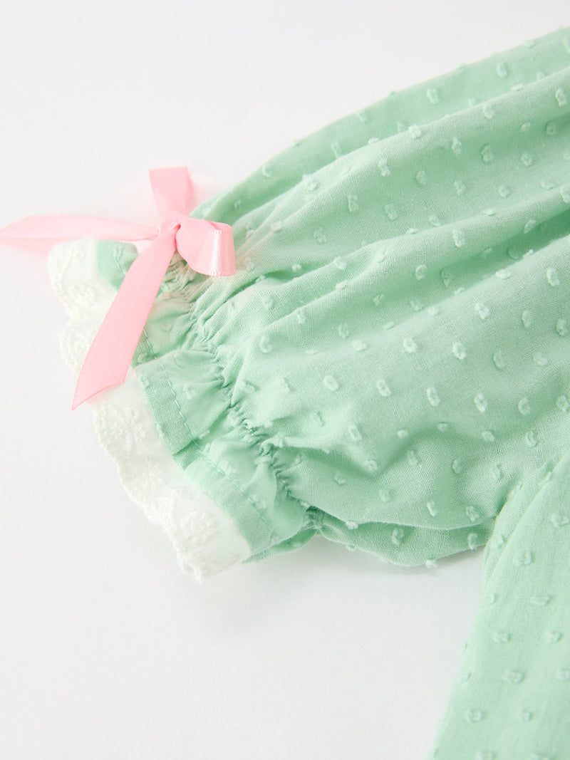 Christmas Mint Green Smocked Santa Girls Puff Sleeve Dress - 4