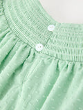 Christmas Mint Green Smocked Santa Girls Puff Sleeve Dress - 5