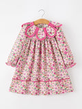 Hot Pink Floral Petals Collar Girl Dress - 1