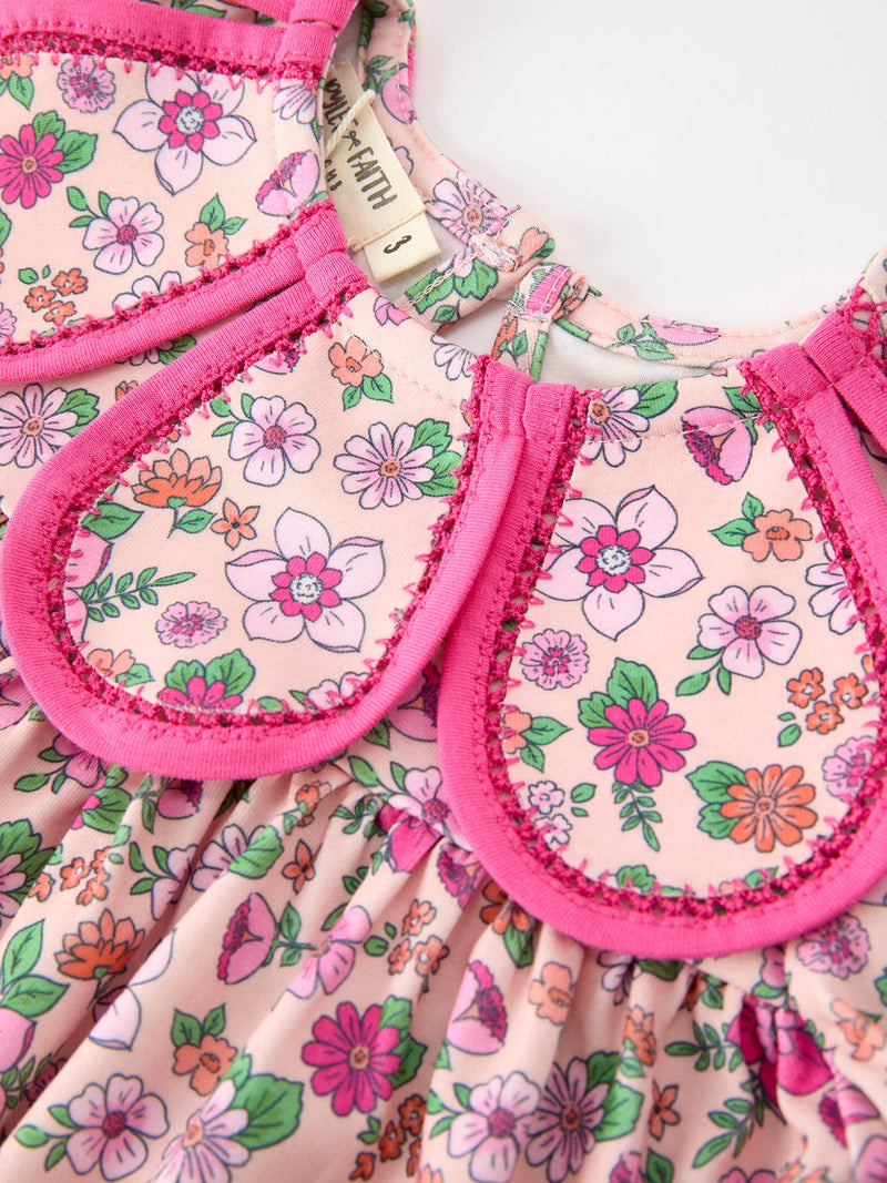 Hot Pink Floral Petals Collar Girl Dress - 2