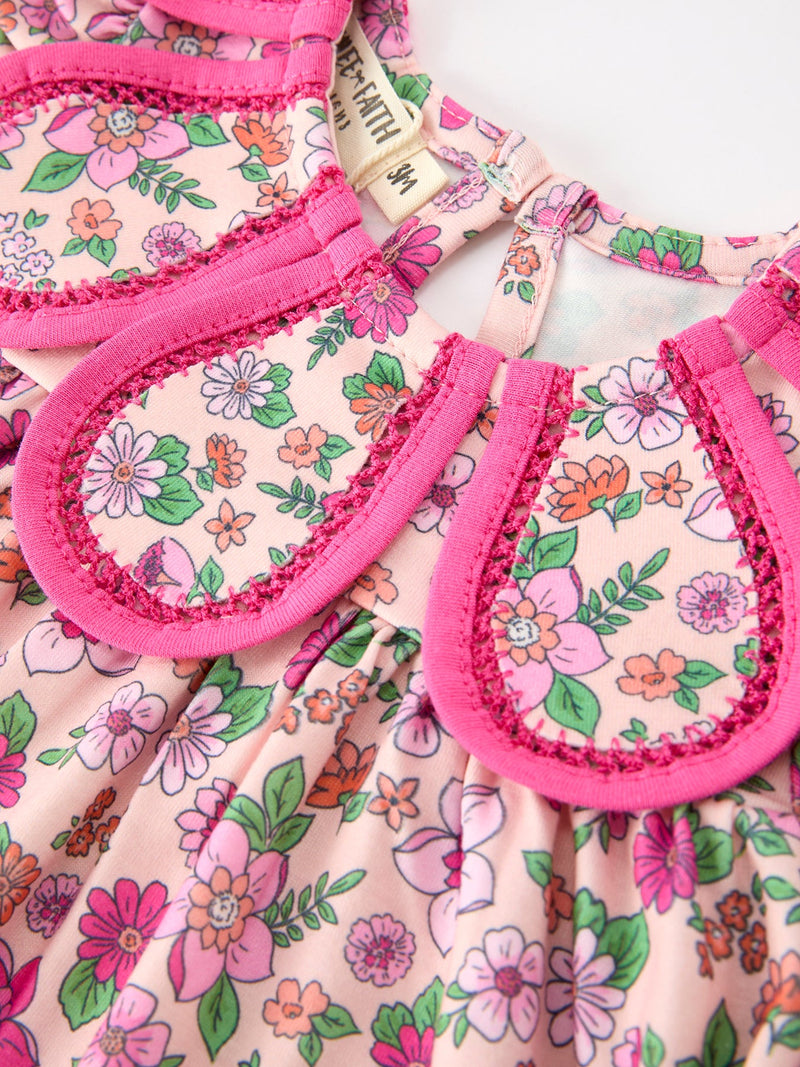 Hot Pink Floral Petals Collar Girl Bloomer Set - 4