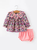 Pink Floral Petals Collar Girl Bloomer Set - 1